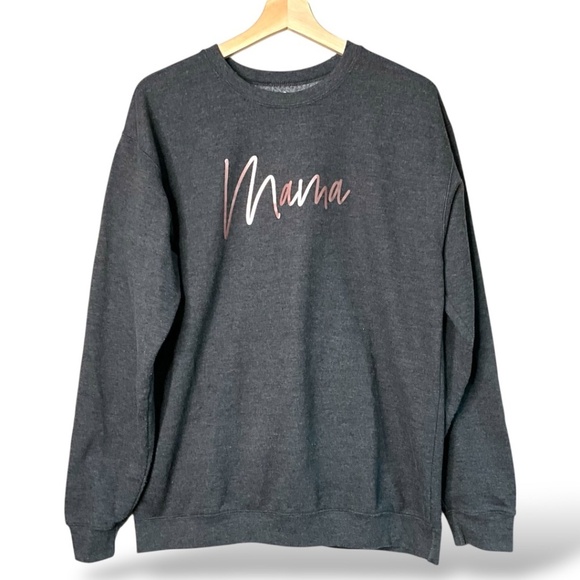 BLONDE AMBITION Cotton / Poly Blend Charcoal Sweatshirt Rose Gold ‘MAMA’ Graphic - Picture 3 of 8